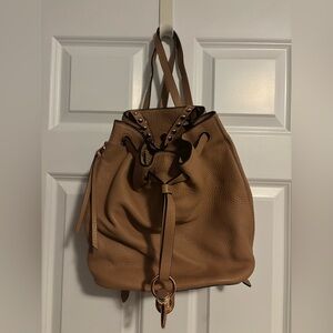 Elegant Tan Leather Minkoff Drawstring Backpack